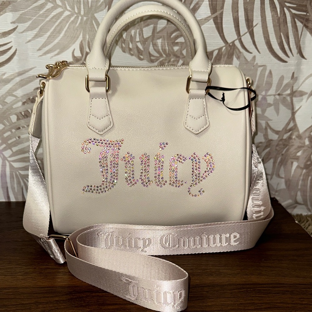 Juicy Couture Cream Satchel with Rhinestone Logo